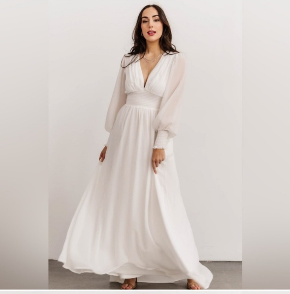 Baltic Born Olivia Maxi Dress XS Ivory White Long Sleeve Smocked Formal Wedding